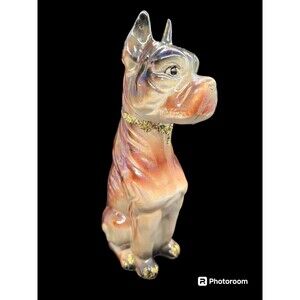 Vintage 7" Ceramic Brown Boxer Dog Figurine Japan Gold Sparkle